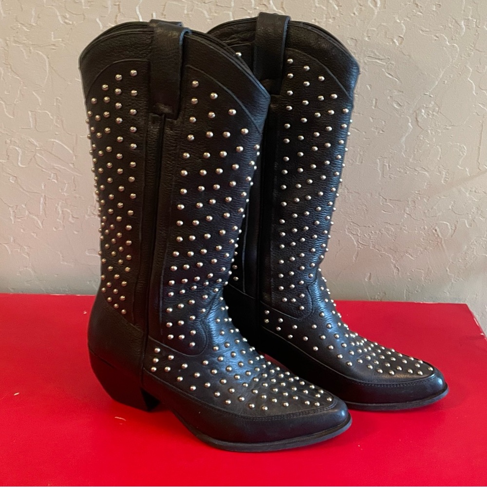 Vintage‎ Dingo Cowgirl Black Silver Studded Boots Size 7.5 Western Cowboy Rodeo